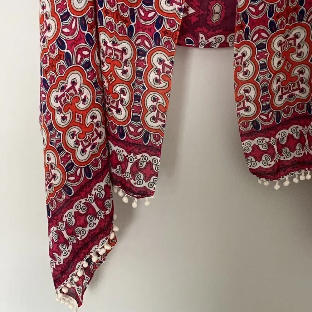 Pompom Paisley Printed Triangle Scarf Shawl